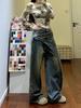 Damen Jeans im amerikanischen Retro-Patchwork-Stil mit weitem Bein, Frühjahr 2026 Bodenlanges Design