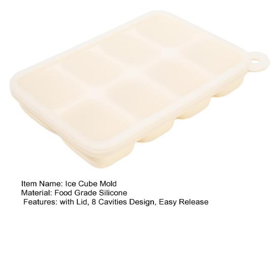 Silicone Ice Cube Tray with Lid 8 Cavities Easy Release Summer Refrigerator Cocktail Whiskey Ice Maker Press Mold Kitchen Supplies