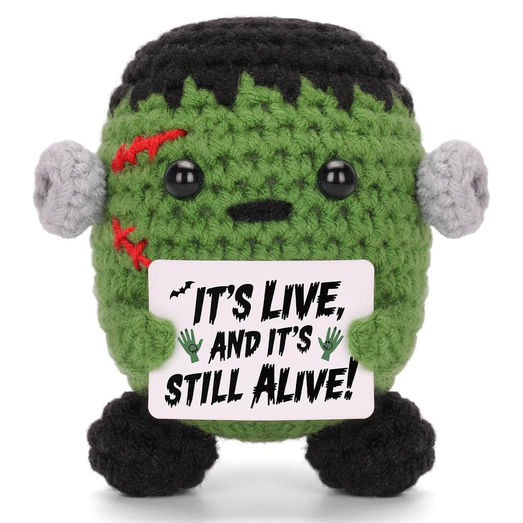 New Funny Emotional Support Positive Crochet Cake Doll Christmas Home Decoration Handmade Knitted Cake Desk Ornament