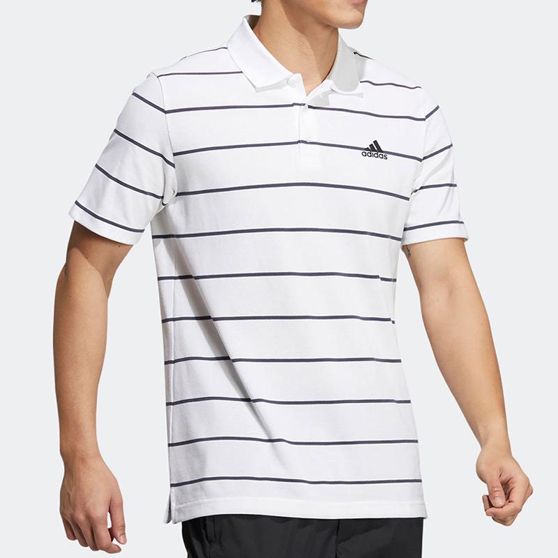 Adidas Striped Logo Sports Casual Short Sleeve Polo Shirt Men Tops White HE7435