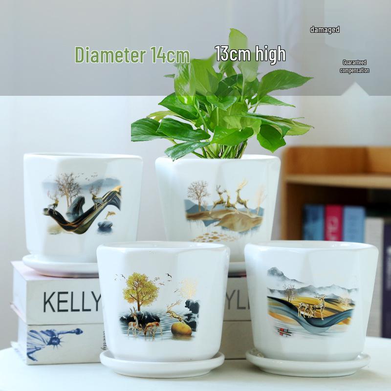 Elegant White Ceramic Flower Pot with Tray - Ideal for Ivy, Spider Plants, and Succulents