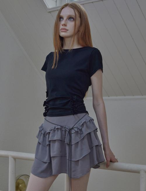 Phased Ethnic Ruffle Mini Skirt_Gray