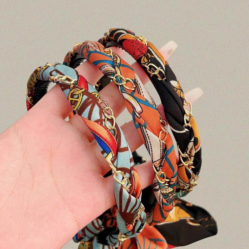 Diadema De Cinta Larga Con Cadena Con Estampado Vintage Para Mujer, Adorno Elegante Para El Cabello, Diadema Aro Para El Cabello