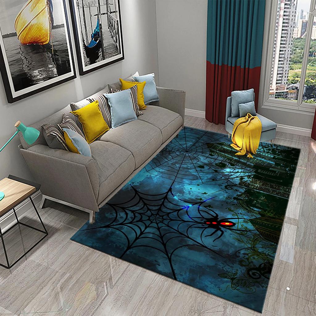 Halloween Horror Spider Web Carpet Teens Bedroom Living Room Large Decor Carpet Kitchen Bathroom Anti-Slip Door Mat Floor Mats