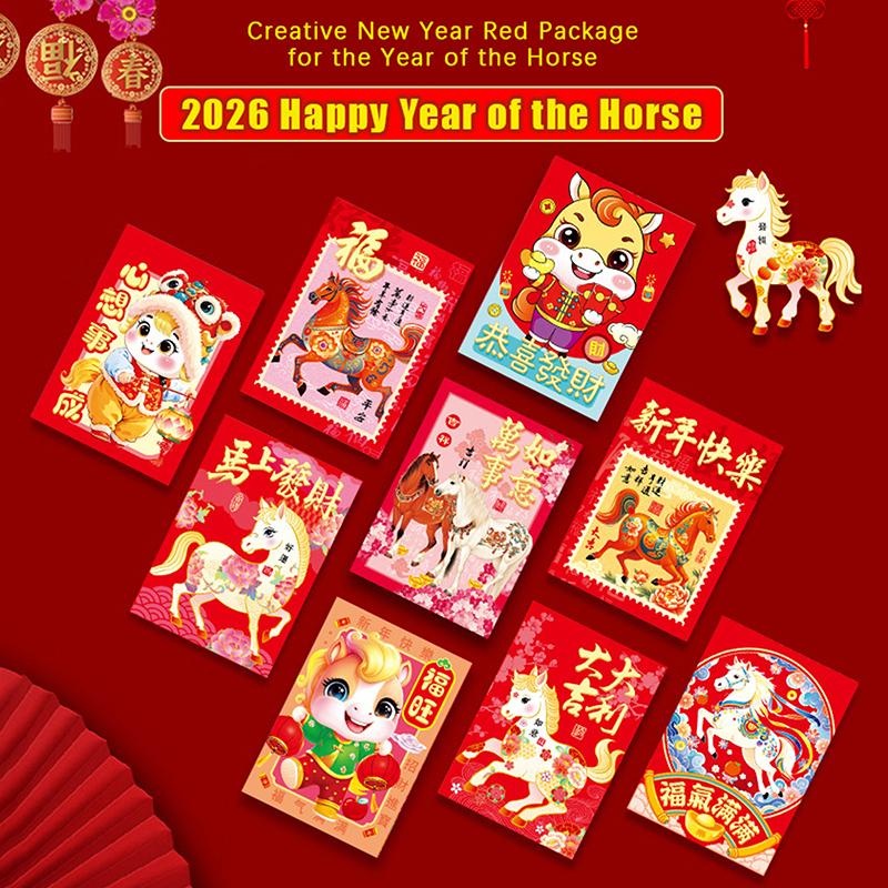 6 stk Kinesisk nyttår pengekonvolutt Lykkebringende røde lommer 2026 Hestens år Rød konvolutt Vårfestival Bryllup Bursdag Konvolutt
