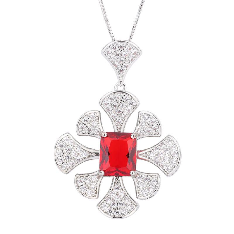 Ciondolo Con Diamanti Geometrico Rosso Catena Tesoro Gioiello Ciondolo