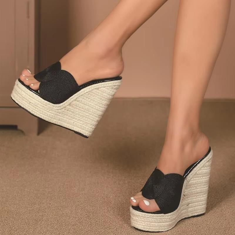 Fashion Eilyken Peep Toe Platform Wedges High Heels Slippers Design Shoes Women Street Style Hemp Slide Summer Zapatos De Mujer