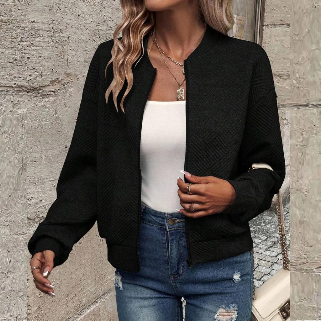Women's Autumn and Winter New Solid Color Simple and Exquisite Zipper Jacket Baseball Collar Casual Jacket 5XL