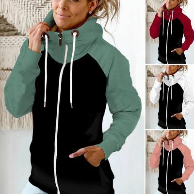 Termiczny Patchwork Damska Zimowa Bluza z Kapturem Zapinana na Zamek Polar Damska Bluza z Kapturem Ciepła Ochrona Szyi Codzienna Miękka Jesienna Bluza Ubrania Damskie