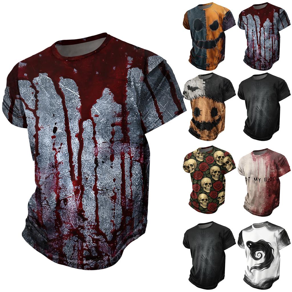 Men's Casual Loose Fit Short Sleeve T-Shirt Halloween Style Graphic Print Crew Neck Lightweight Top for Everyday Wear