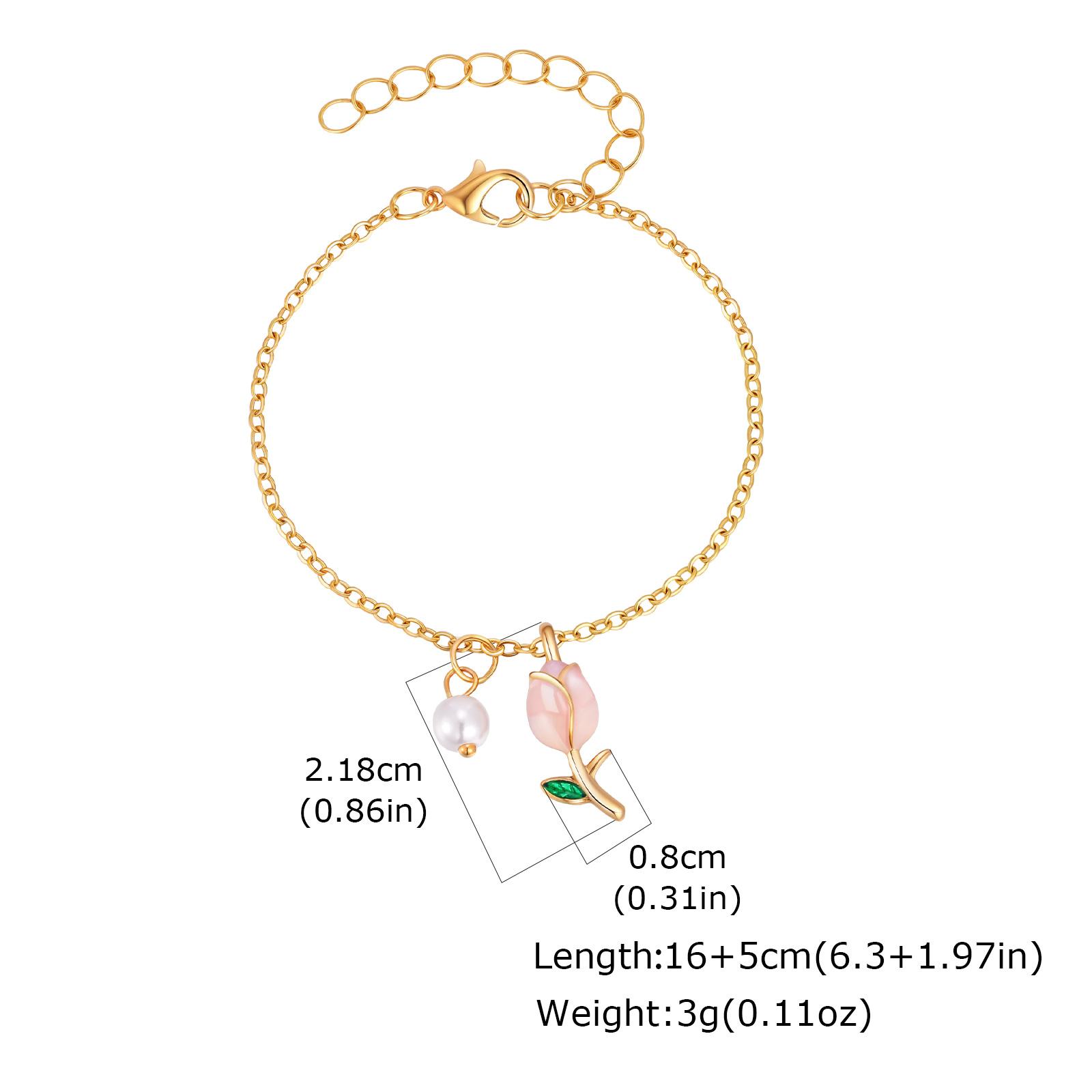 

Chic Imitation Pearl Tulip Flower Bracelet for Women Elegant Gold Plated Flower Pendant Necklace Charm Metal Jewelry Gift 17cm-22cm