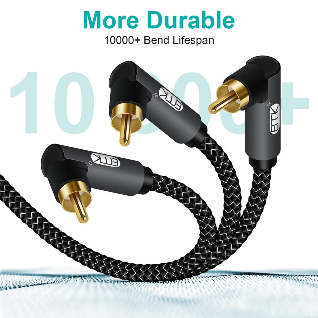 EMK Subwoofer Cable Right Angle Coaxial Cable RCA to RCA Audio Cable 24K Gold-Plated RCA Cable for Soundbar TV Subwoofer 5