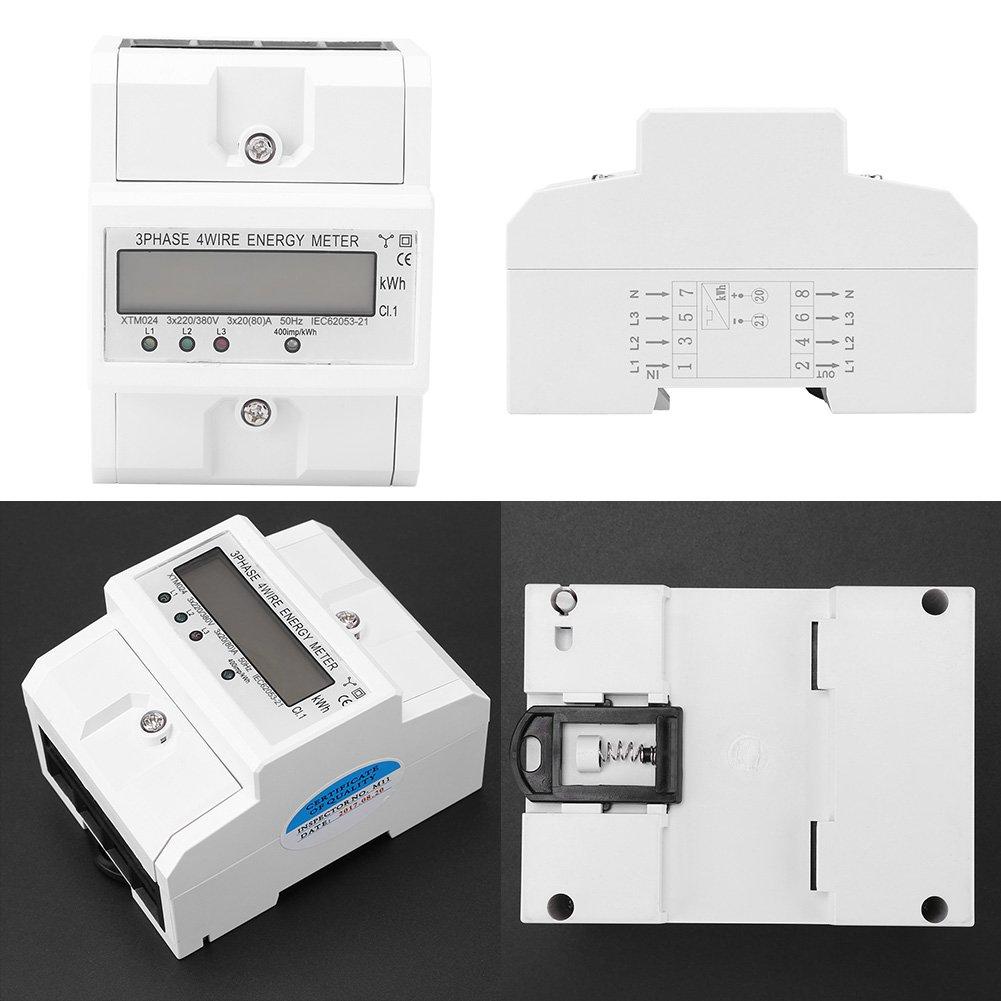 Walfront Třífázový čtyřvodičový digitální elektroměr KWh, 50Hz 3 x 20(80A), LCD displej, elektroměr na DIN lištu