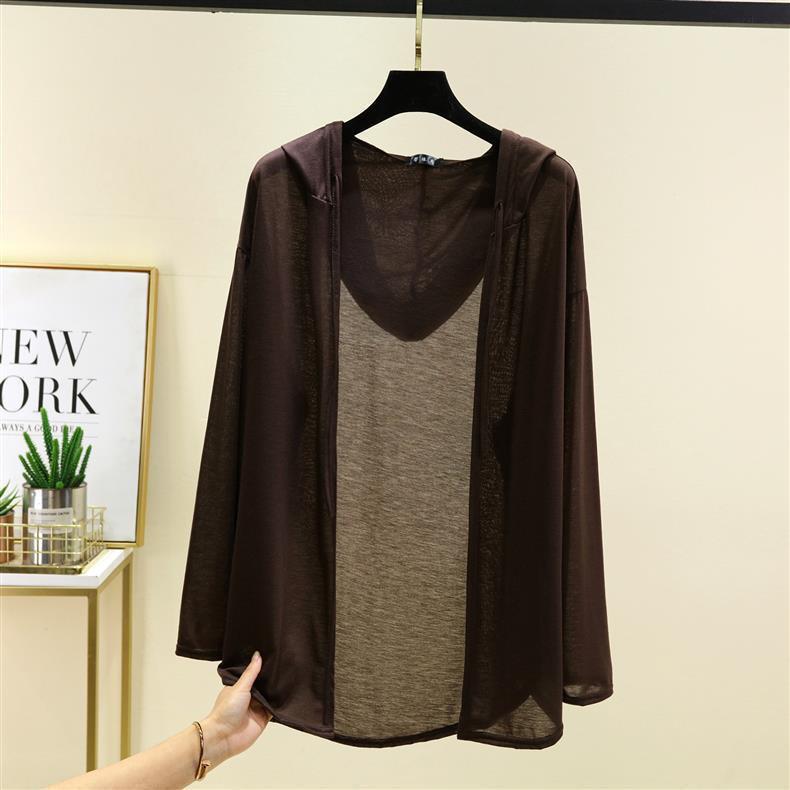 Women's Summer Tencel Hooded Cardigan - Solid Color Long Sleeve Shawl, Loose Plus Size AC Shirt Jacket