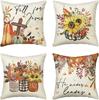 Autumn Pumpkin Maple Leaf Letter Printed Linen Pillow Case Thanksgiving Ambience Decorative Living Room Sofa Backrest Cushion