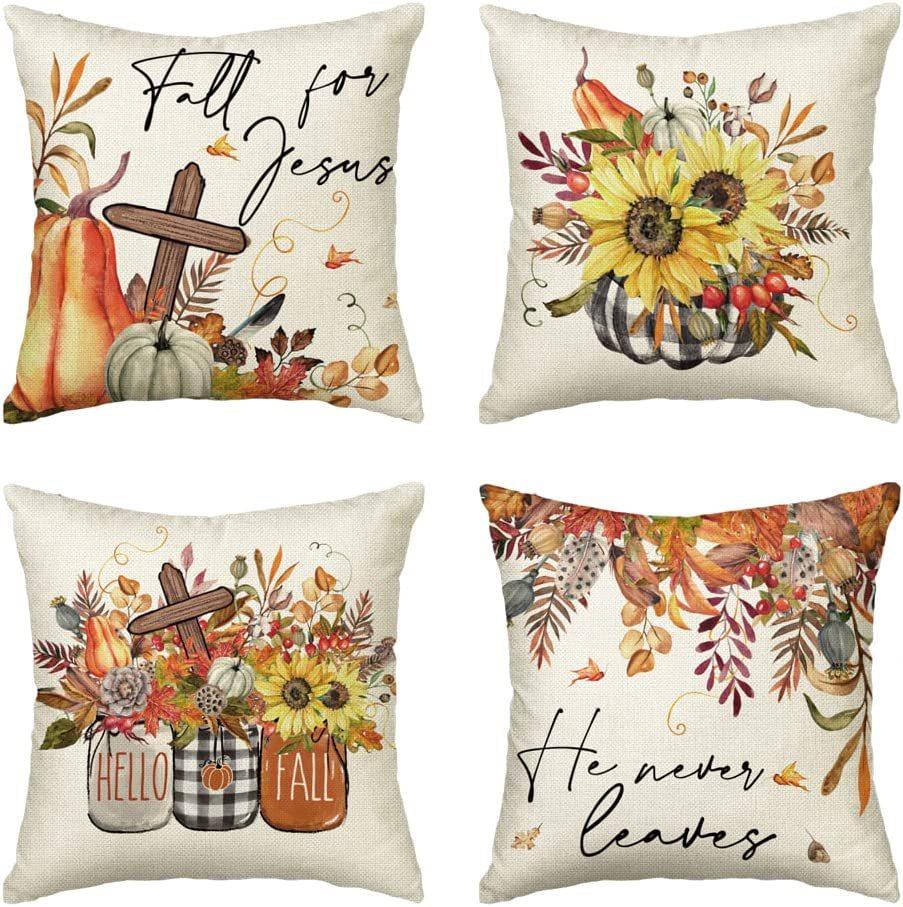 Autumn Pumpkin Maple Leaf Letter Printed Linen Pillow Case Thanksgiving Ambience Decorative Living Room Sofa Backrest Cushion