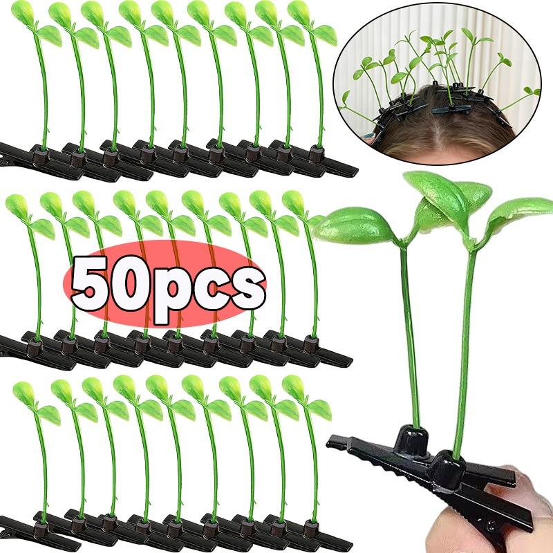 Creative Funny Little Bean Sprouts Grass Hair Clips for Girls Fashion Green Grass Bean Sprout Hairpins Plant Hair Accessories