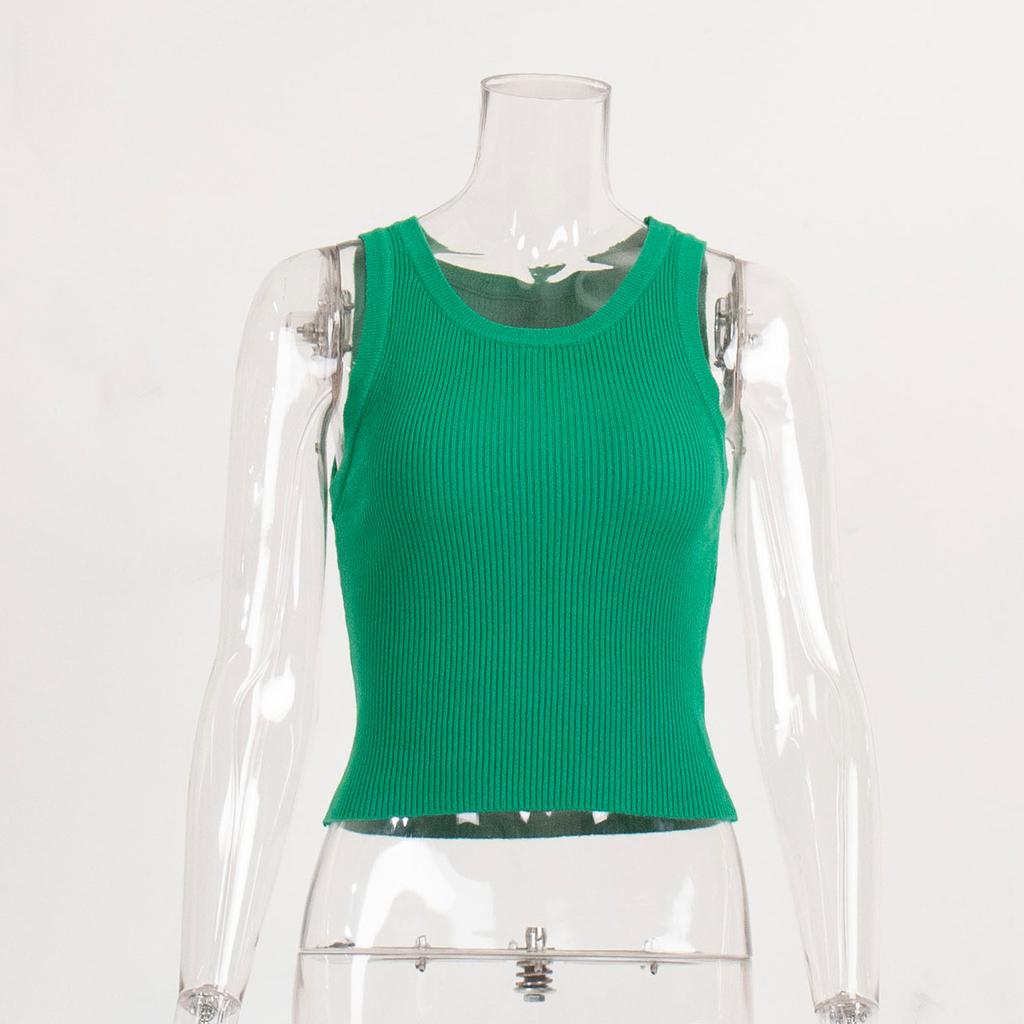 Summer Knitted Tank Tops Women Casual Crop Tops Sexy Girls Suspender Vest O-neck OL Slim Sleeveless T Shirts