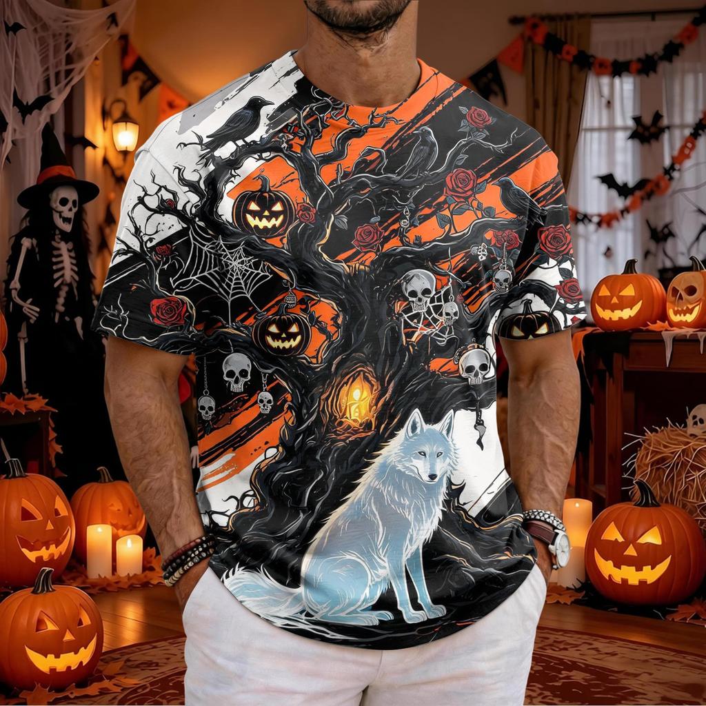 Men's Halloween Graphic T-Shirt Neck Short Sleeve Casual Top