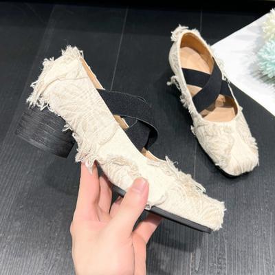 Retro Women Shoes Ethnic Style Square Head Cross Belt Medium Heel Single Shoes Women's Mary Jane Shoes High Heels Women