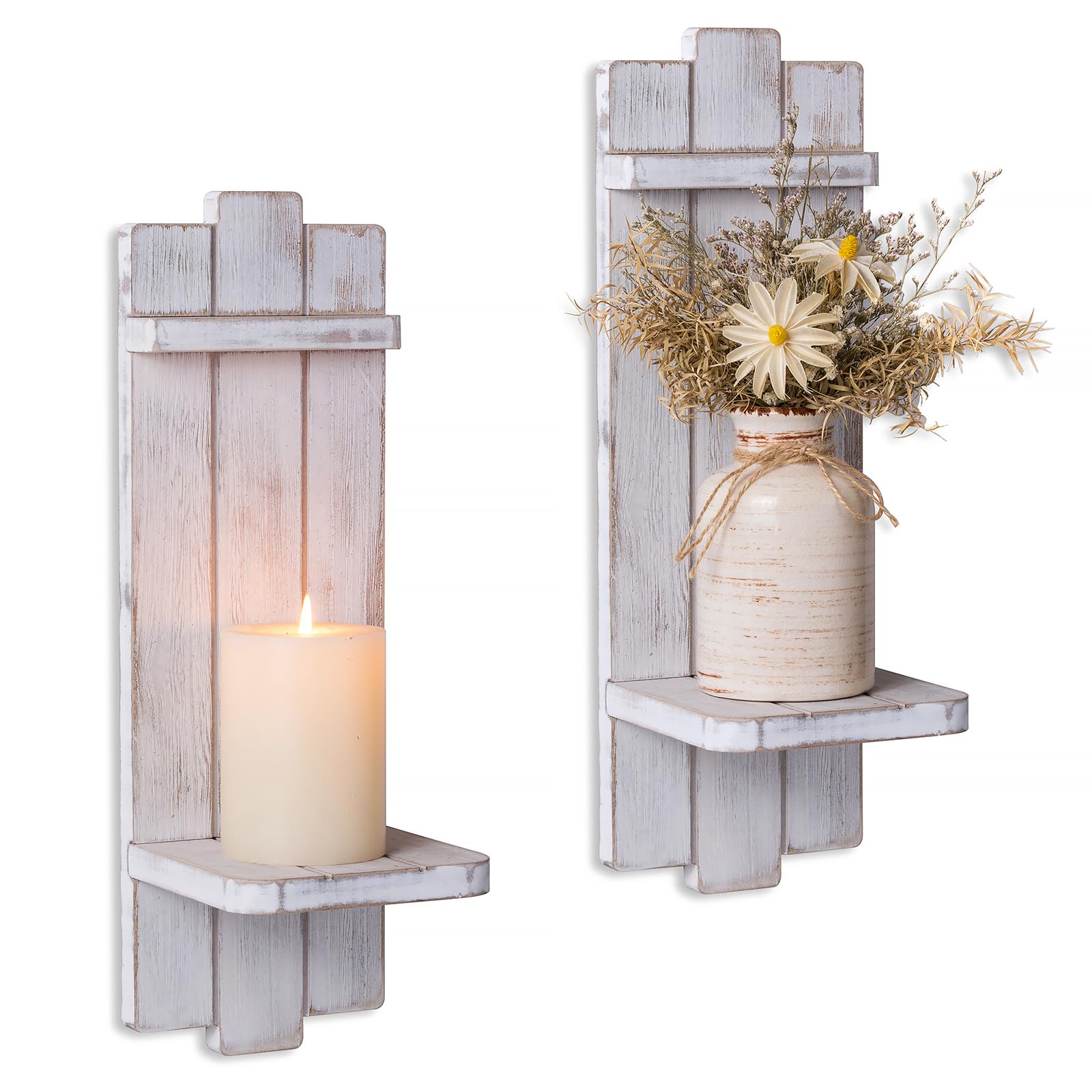 Настенные подсвечники, набор из двух, деревенский деревянный подсвечник, настенный декор, настенный подсвечник для спальни, гостиной, ванной комнаты