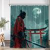 Warrior Samurai Shower Curtain Japan Shrine Red Full Moon Cherry Blossom Bathtub Decor Polyester Bath Curtain With Hook