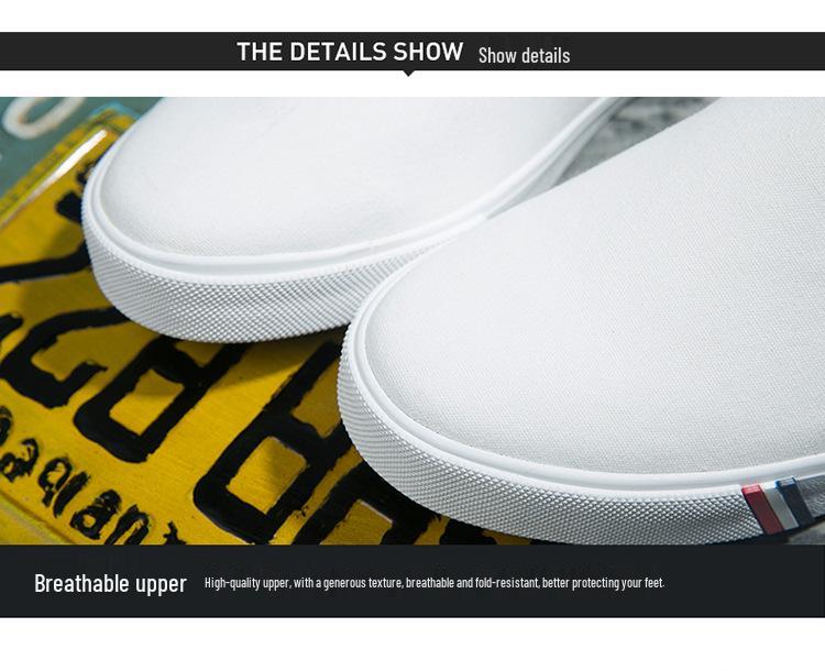 Spring Korean Slip-On Canvas Shoes: Men's & Unisex Breathable, Fashionable White Shoes, Extra Large Sizes