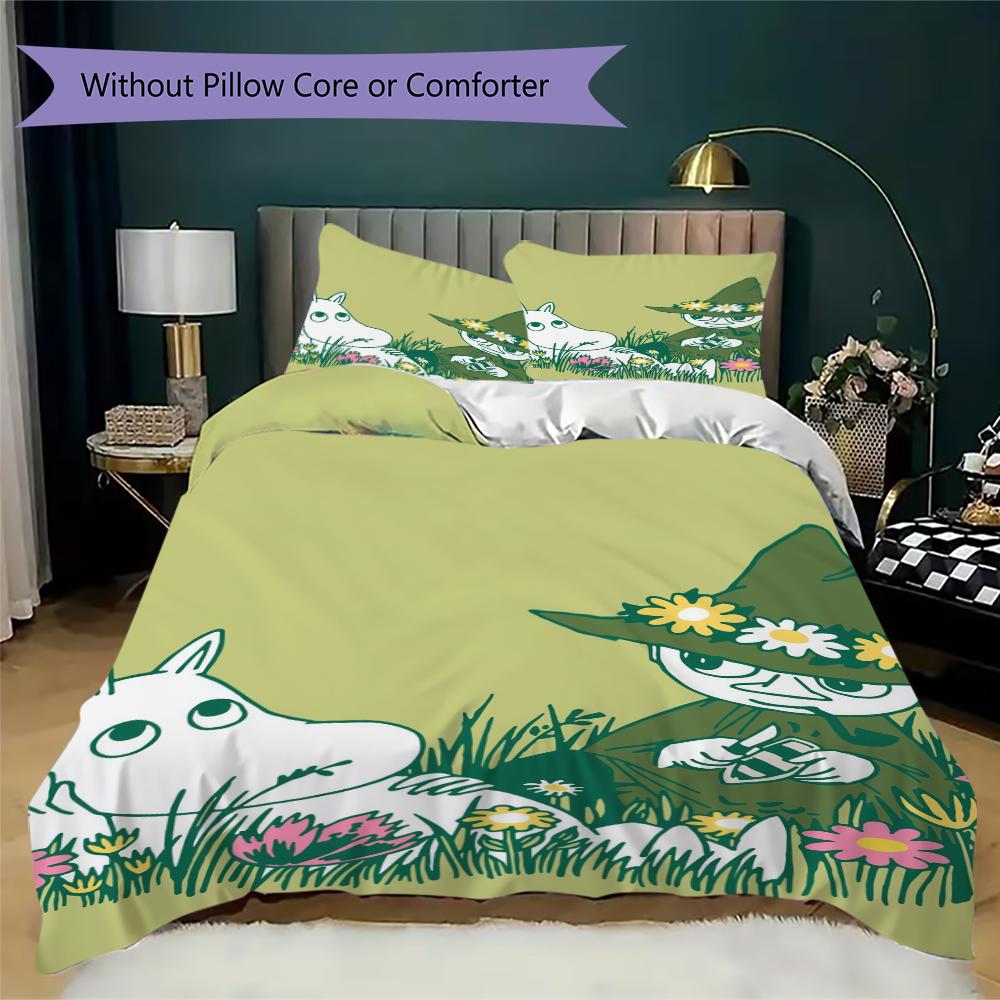 Comet In Moominland Pattern Bedding,Quilt Set Quilt Cover Pillowcase Home Birthday Gift(1 * Duvet Cover + 2 * Pillowcase, Without Core)_lx