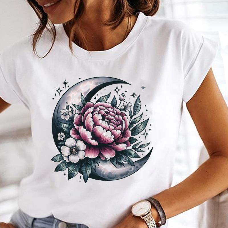 (Asian Size) flower letter Printed Tee Women Lady Female Top summer Clothing Casual T Shirt Fashion Graphic Short Sleeve T-shirts