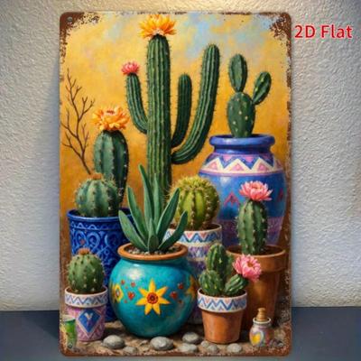 Iron Cactus Metal Wall Art Vintage Bohemian Decor for Home Office