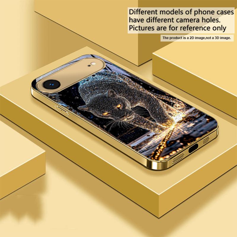 

Чехол для телефона IPhone 17Pro Max 16 17 Pro oMax 15 Pro 14 13 Plus 12Mini 11 Pro Max XR 16E Air Золотое стекло с рисунком Гигантский Звездный Леопард iPhone Air