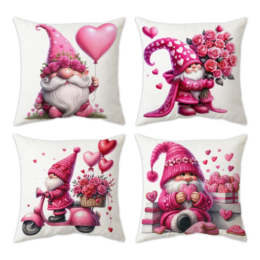 4Pcs Valentine'S Day Pillow Cover, Dwarf Couple Love Cushion Cover, Wedding Anniversary, Valentine'S Day Romantic Decoration