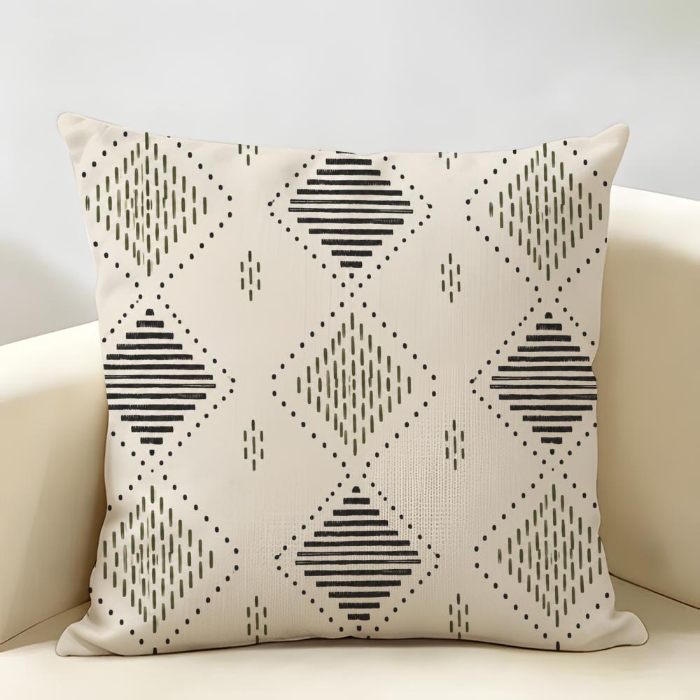 Boho Tribal Diamond Cushion Cover Durable Hypoallergenic Organic Linen Short Pillow Cover Washable