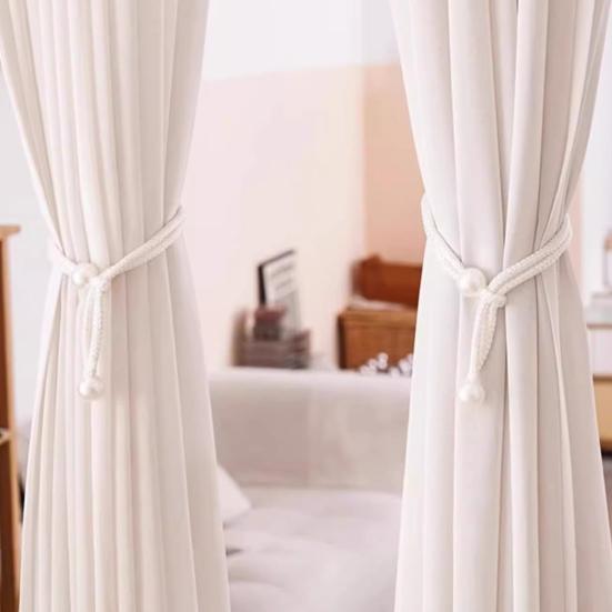 2Pcs Faux Pearl Curtain Tieback, Adjustable Window Curtain Holders Ties Backs, Drape Curtain Holdbacks for Home, Bedroom Decoration