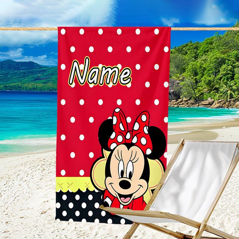1pc Minnie18 Beach Towel with Custom Name, Beach/Swimming/Bath/Picnic/Camping Towel, Suitable for Seaside Beaches