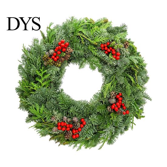Indoor Outdoor Seasonal Ornament Christmas Garland Wall Sticker, Pine And Cypress Branch Decal with Red Berries & Peel Stick Cones, Xmas Wreath