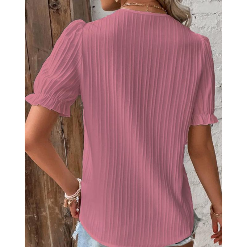 2023 Summer Women's European and American Fashion Hollow Short-Sleeve Shirt