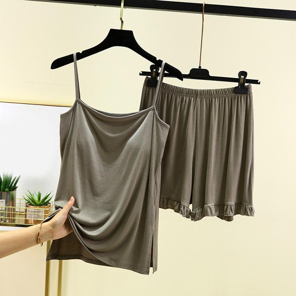 Ladies' Loose Casual Wear With Chest Cushion, Camisole, Shorts, Home Suit Set, Summer Thin Design, Can Be Worn Outside, Solid Color Pajamas