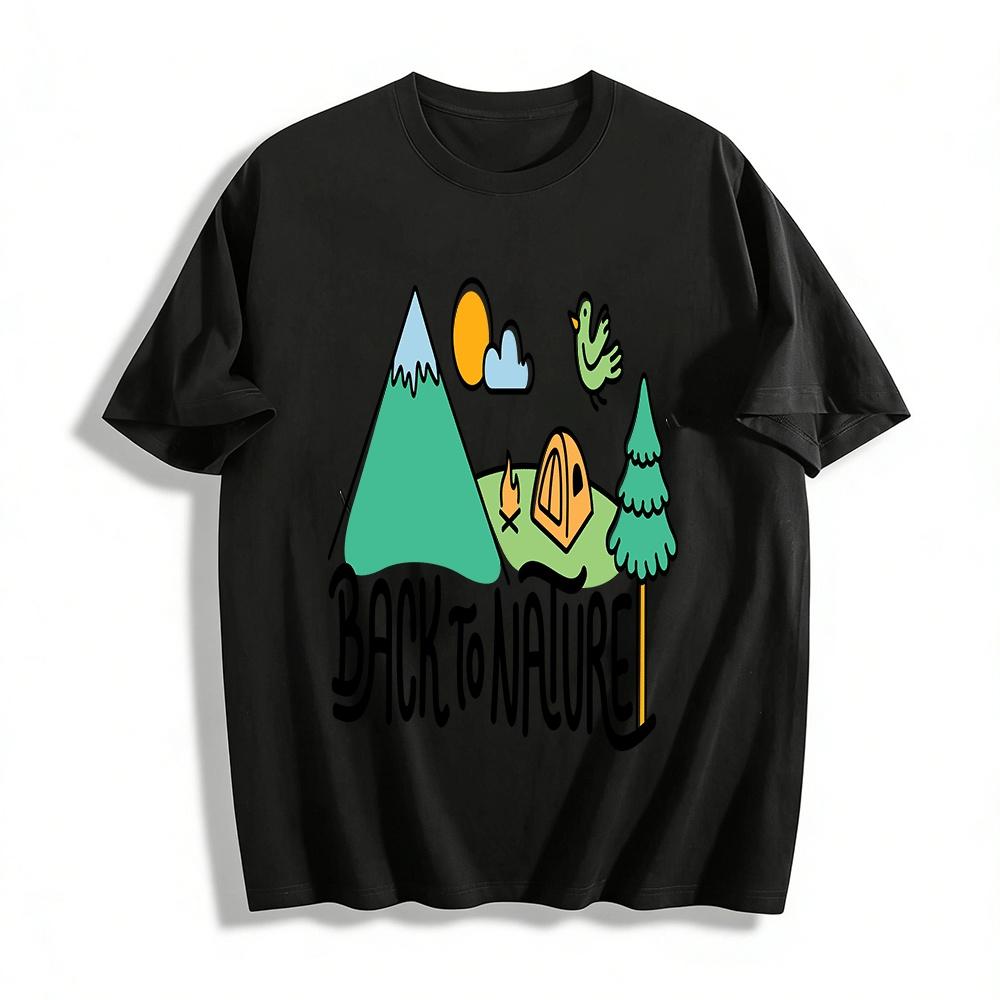 

Back to Nature Camping Themed Graphic Casual Short Sleeve T-Shirt Pure cotton T-shirt XXS