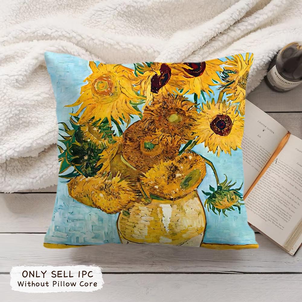 Van Gogh Oil Painting Cushion Cover Soft Short Plush Pillow Cover Smooth Cozy Texture Aesthetic Cushion Case Home Decor