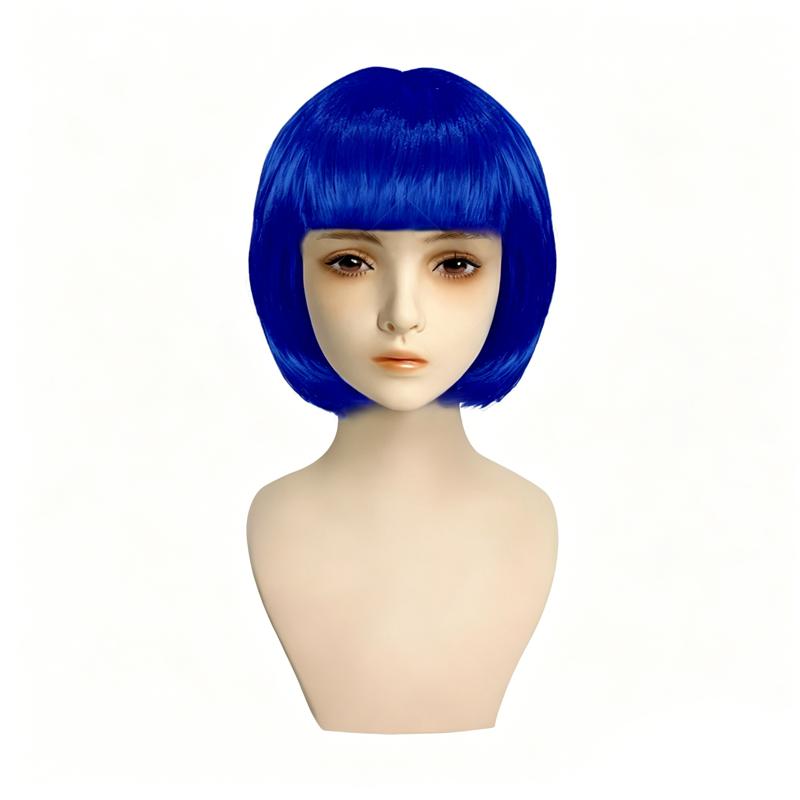 Colored Bob Synthetic Hair Wigs with Bangs for Women Halloween Costume Cosplay Party Use Black Green Purple Pink Blonde