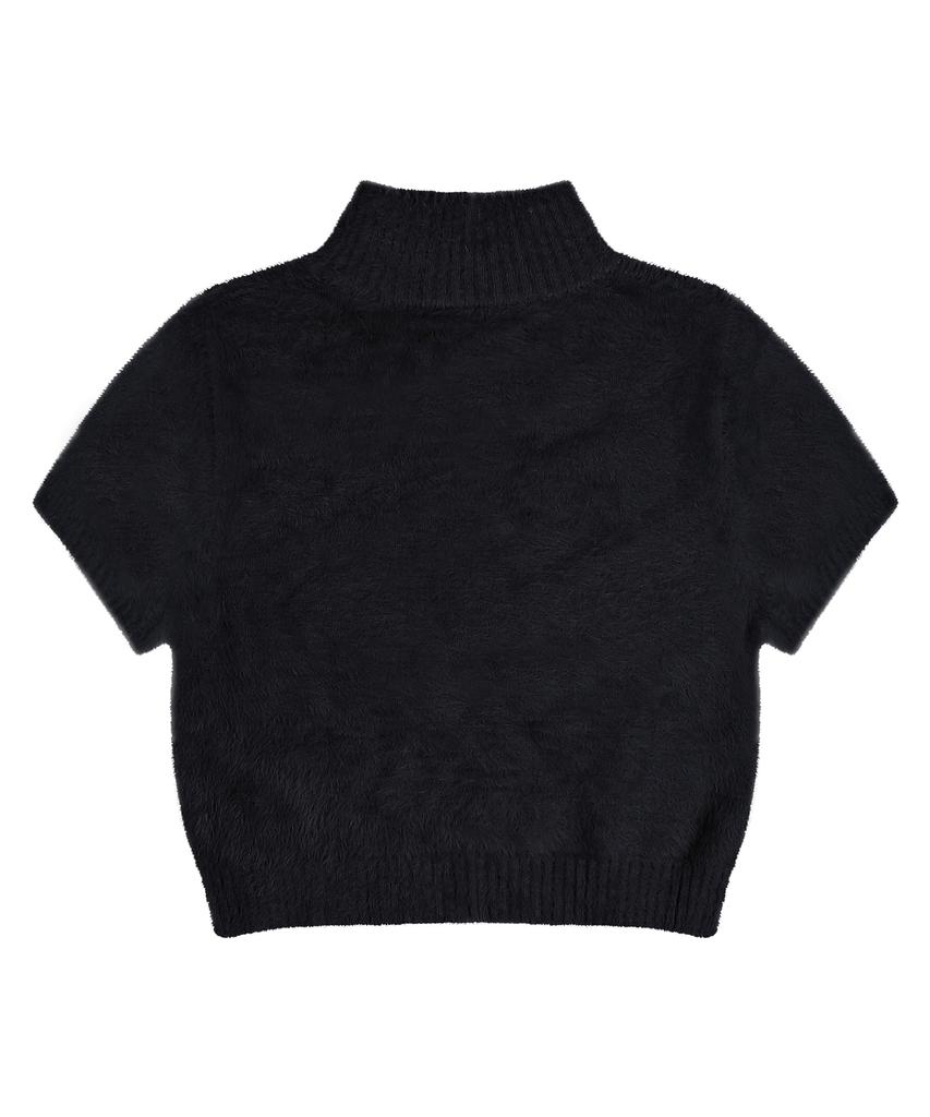 RuNaKi'Hu' Wxk010 Cotton Candy Crop Short Sleeve Knit (Black)