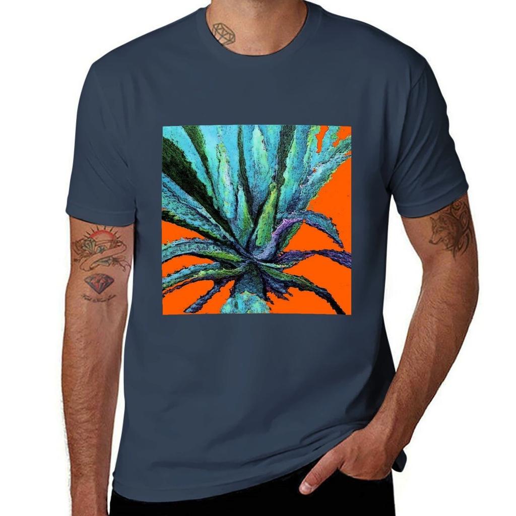 Blue Agave Cactus Modern Art Tshirt Work Wear Simple Tee Shirt