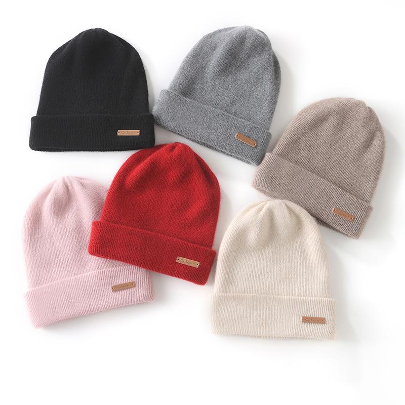 Autumn and Winter Cashmere Hat Unisex Double Layer Thickened Cashmere Hat Bag Head Knitted Wool Hat Cold Hat