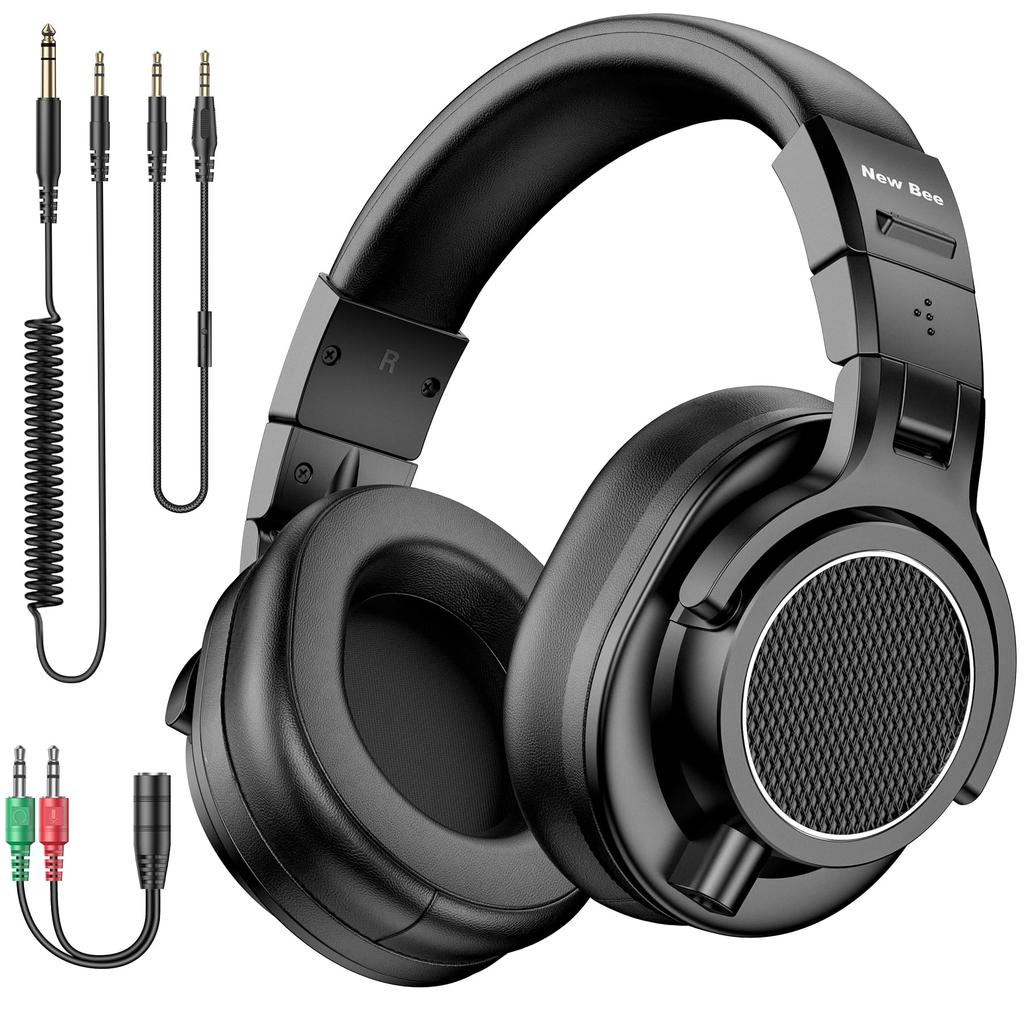 New Bee DH81 Wired Monitor Headphones, 50mm Drivers, Closed-Back, Foldable, High-Resolution Audio, Detachable with 3.5mm6.35mm2-in-1 Conversion