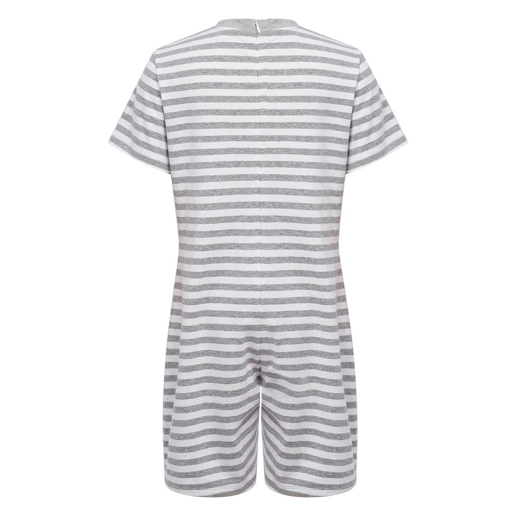 Unisex dětské adaptivní oblečení pro speciální potřeby Kulatý výstřih Krátký rukáv Délka ke stehnům Pruhovaný zadní díl Neviditelný zip Pruhovaný overal