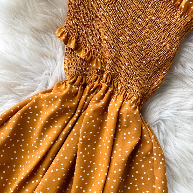 RUGOD Vintage Boho Puntíkatý potisk přes rameno Sexy letní dlouhé šaty Party Elastické Cross Criss Ženy Plážové prázdninové šaty