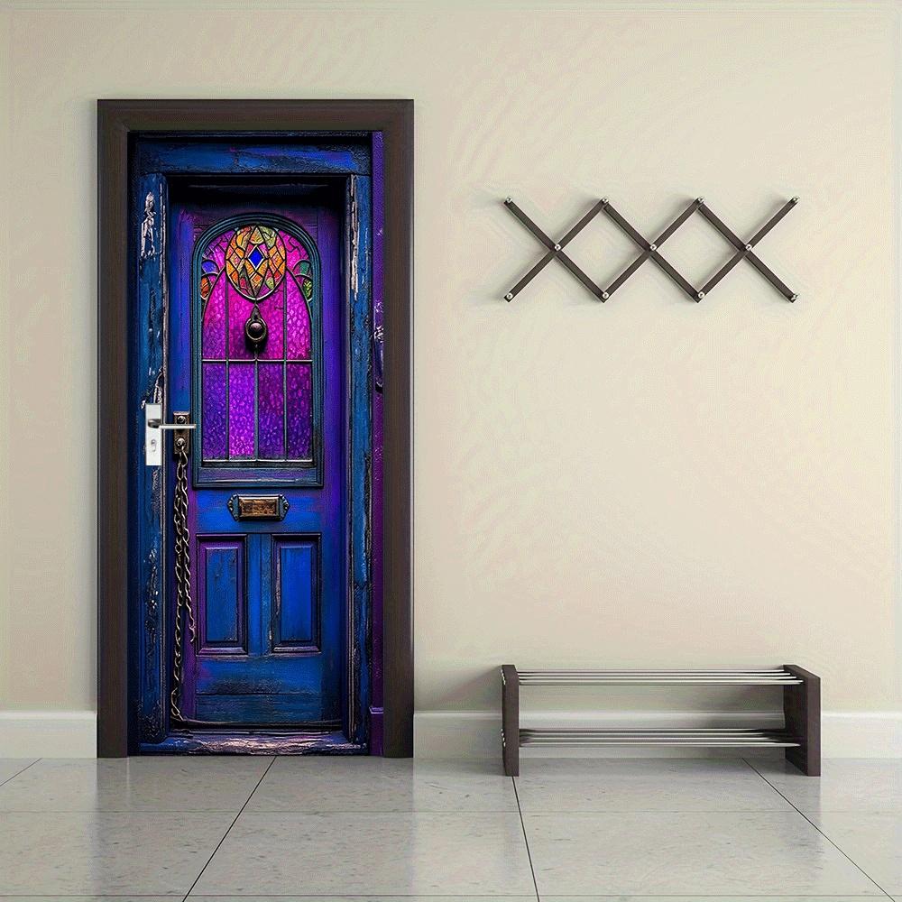2pcs Retro Painted Glass Decorative Door Wall Stickers European Art Entrance Bedroom Living Room Background Wall Stickers Home W