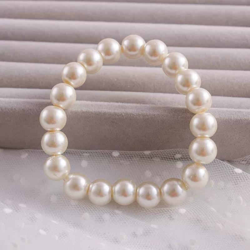 Elegant White Pearl Bracelet for Women, Classic Round Simulated Pearl Bangle, Dainty Wedding Bridal Jewelry, Gift for Mom, Mother's Day Gift