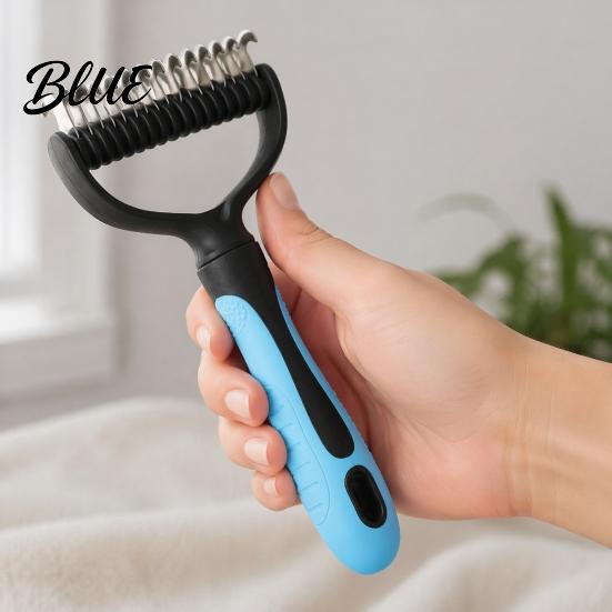 Dematting Comb for Dogs And Cats Double-Sided Pet Grooming Brush Stainless Steel Cat Undercoat Rake with Dog Brush Thick Fur Non-Slip Handle